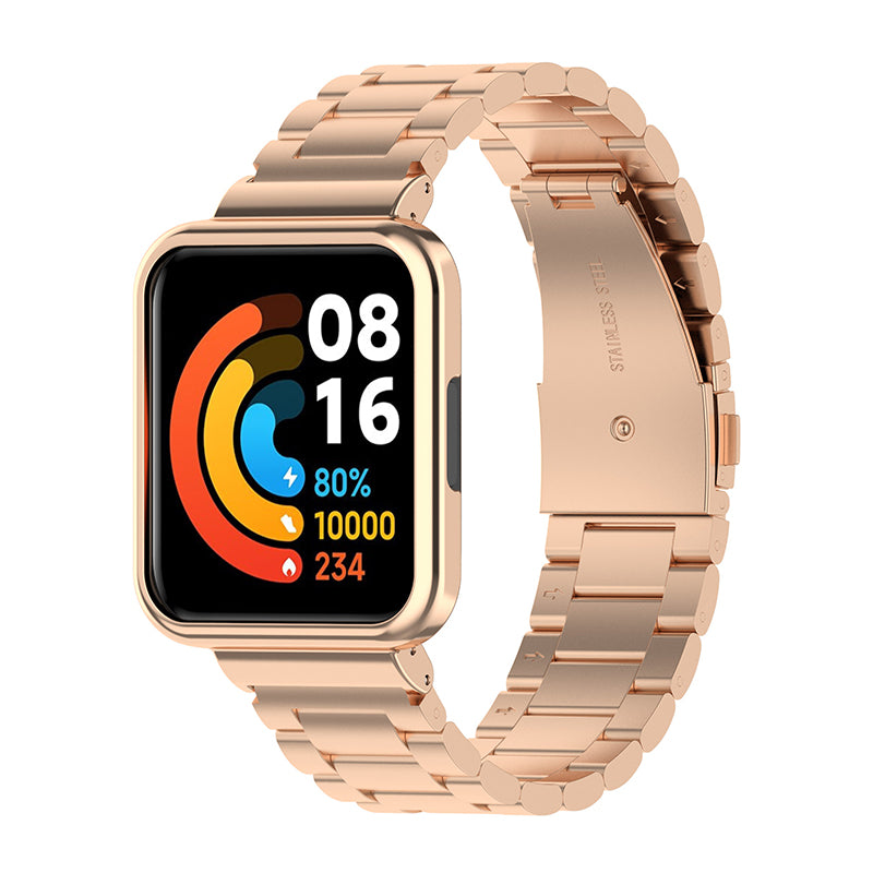 For Xiaomi Redmi Watch 2 Lite Replacement Stainless Steel Three Beads Wrist Strap with Watch Case Protector For Xiaomi Redmi Watch 2 Lite Replacement Stainless Steel Three Beads Wrist Strap with Watch Case Protector